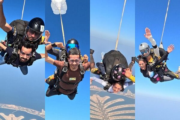 मुंबई से दुबई तक: भारतीय दोस्तों ने 14 साल बाद बॉलीवुड से प्रेरित स्काईडाइविंग की।